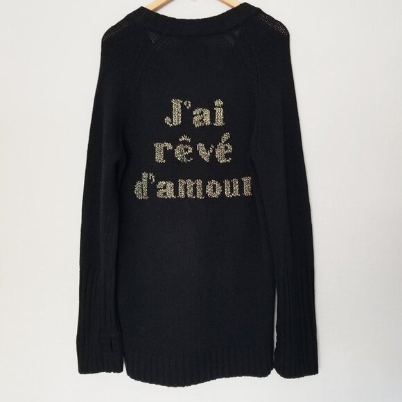Zadig & Voltaire Valmy Reve D'Amour Vneck Jumper Sweater L 100% Merino Wool $358 - Picture 6 of 16